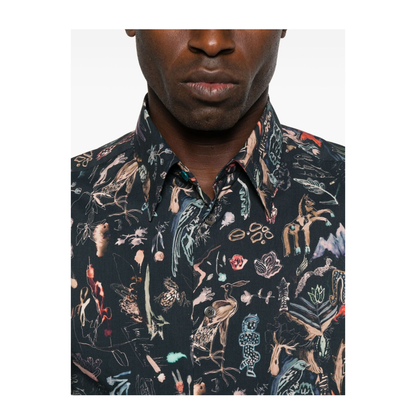 Blue Shirt Long-Sleeve Animal Print