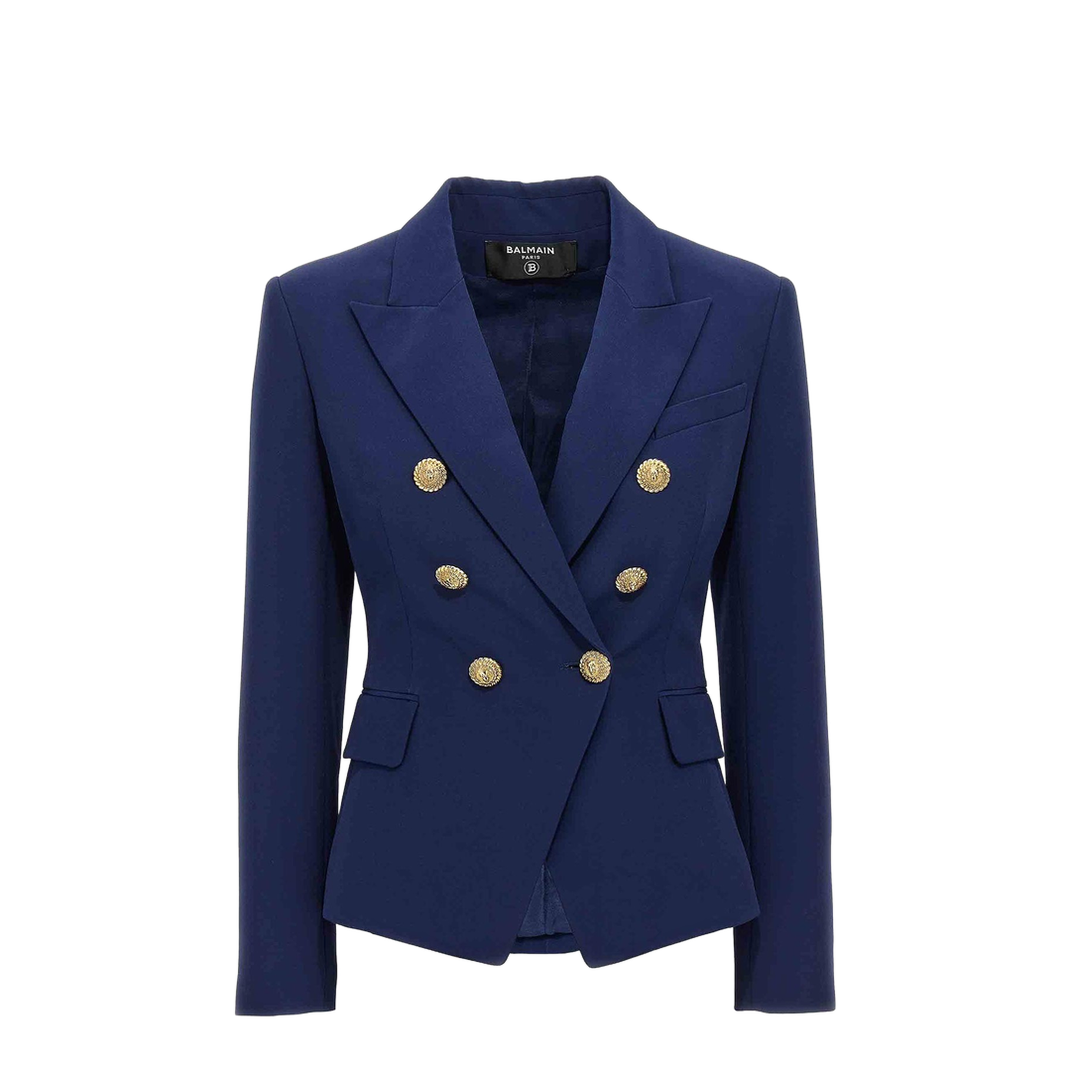 Double-Breasted Jacket in Blue Grain de Poudre Wool