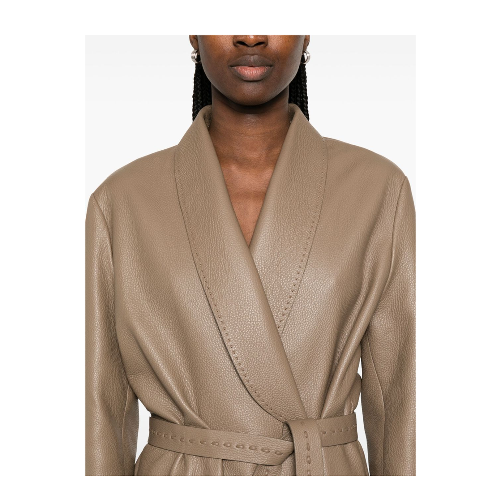 Long Wrap Coat Leather Green
