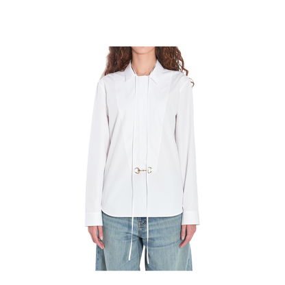 Cotton Poplin Shirt with Horsebit in White