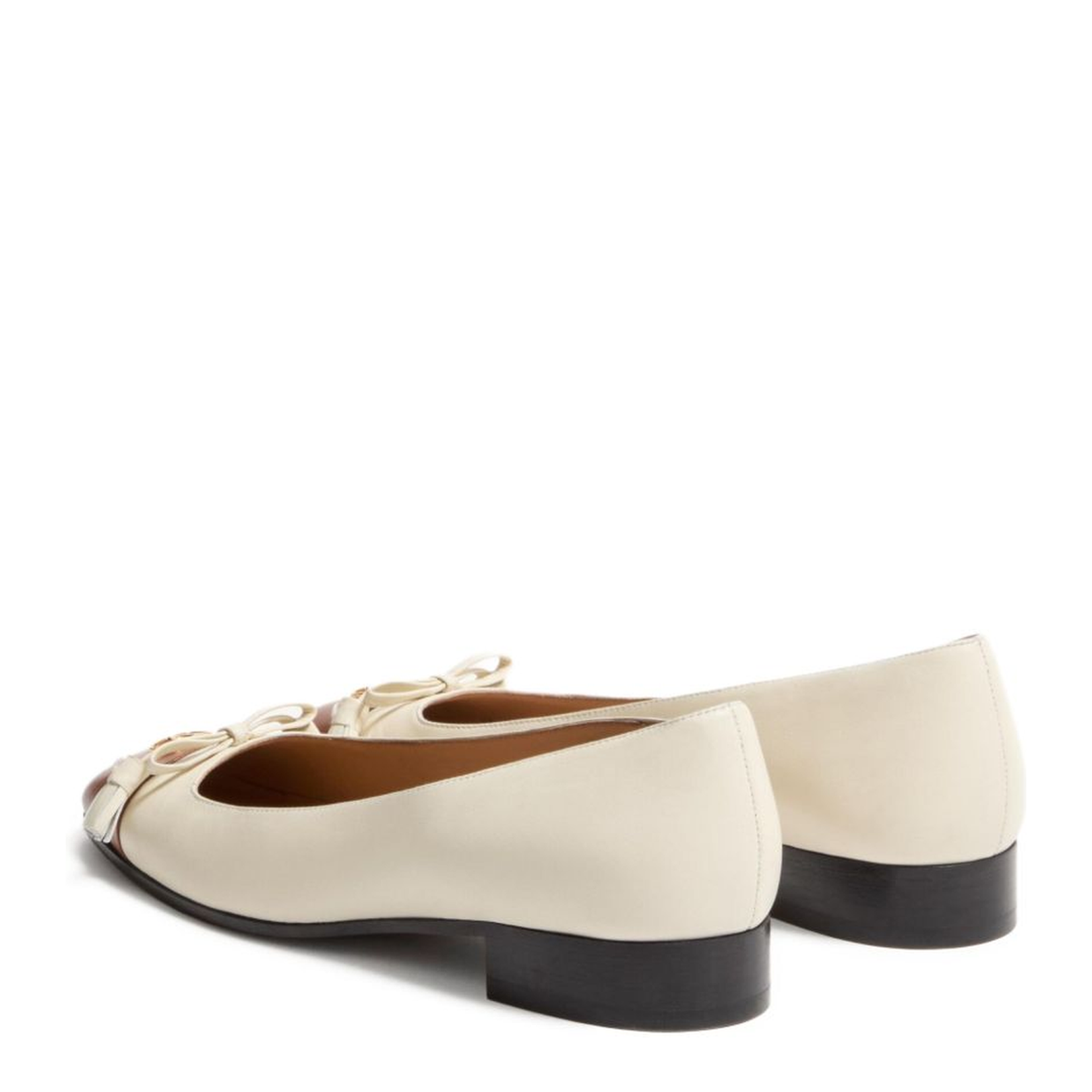 Off-White Brown Leather Toe Cap Tassel Detailing Gold-Tone Logo Accent Low Block Heel