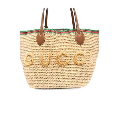 Woven Medium Tote Bag in Natural Straw-Effect