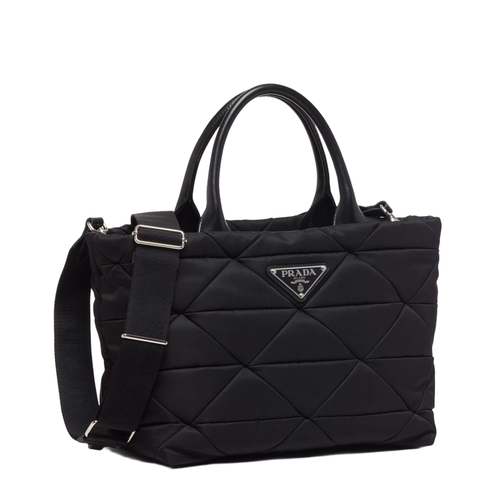 Re-Nylon Triangle-Logo Plaque Padded Tote Bag