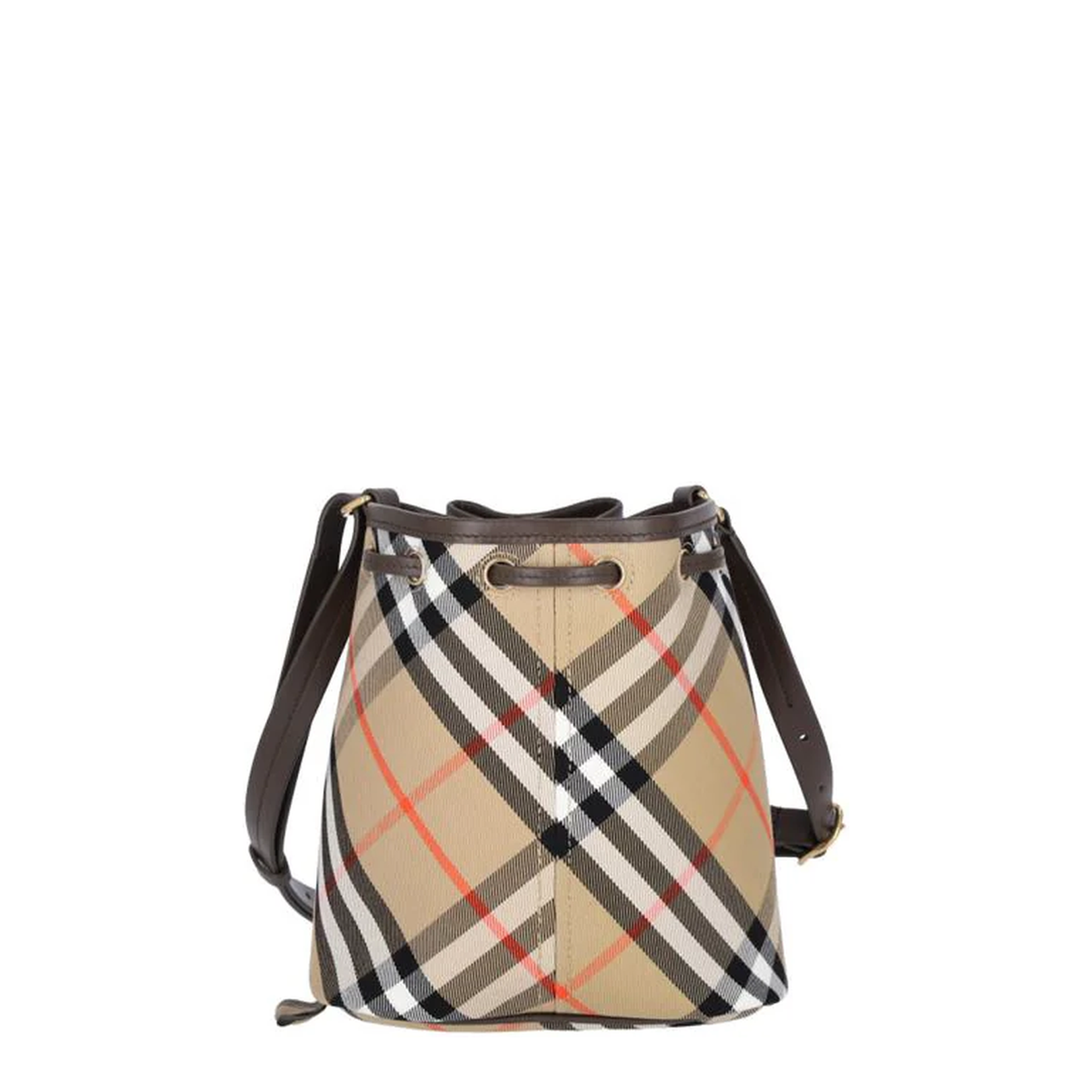 Beige Mini Bucket Bag with Check Motif