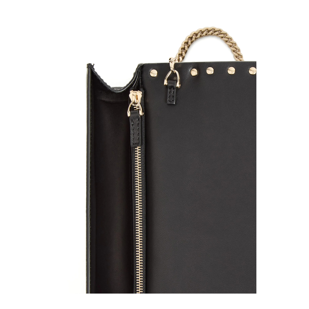 Black Rockstud Leather Wallet With Chain