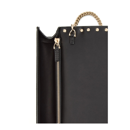 Black Rockstud Leather Wallet With Chain