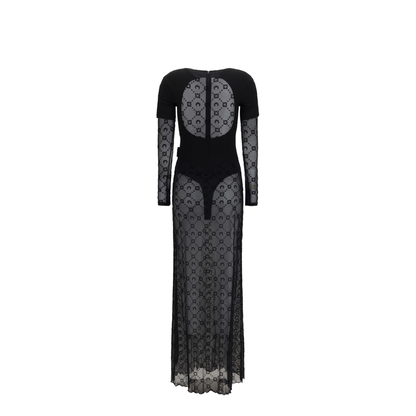 MAYFEYR - Marine Serre - Layered Long Dress In Jersey And Mesh - WJS028ACJER0005BK99