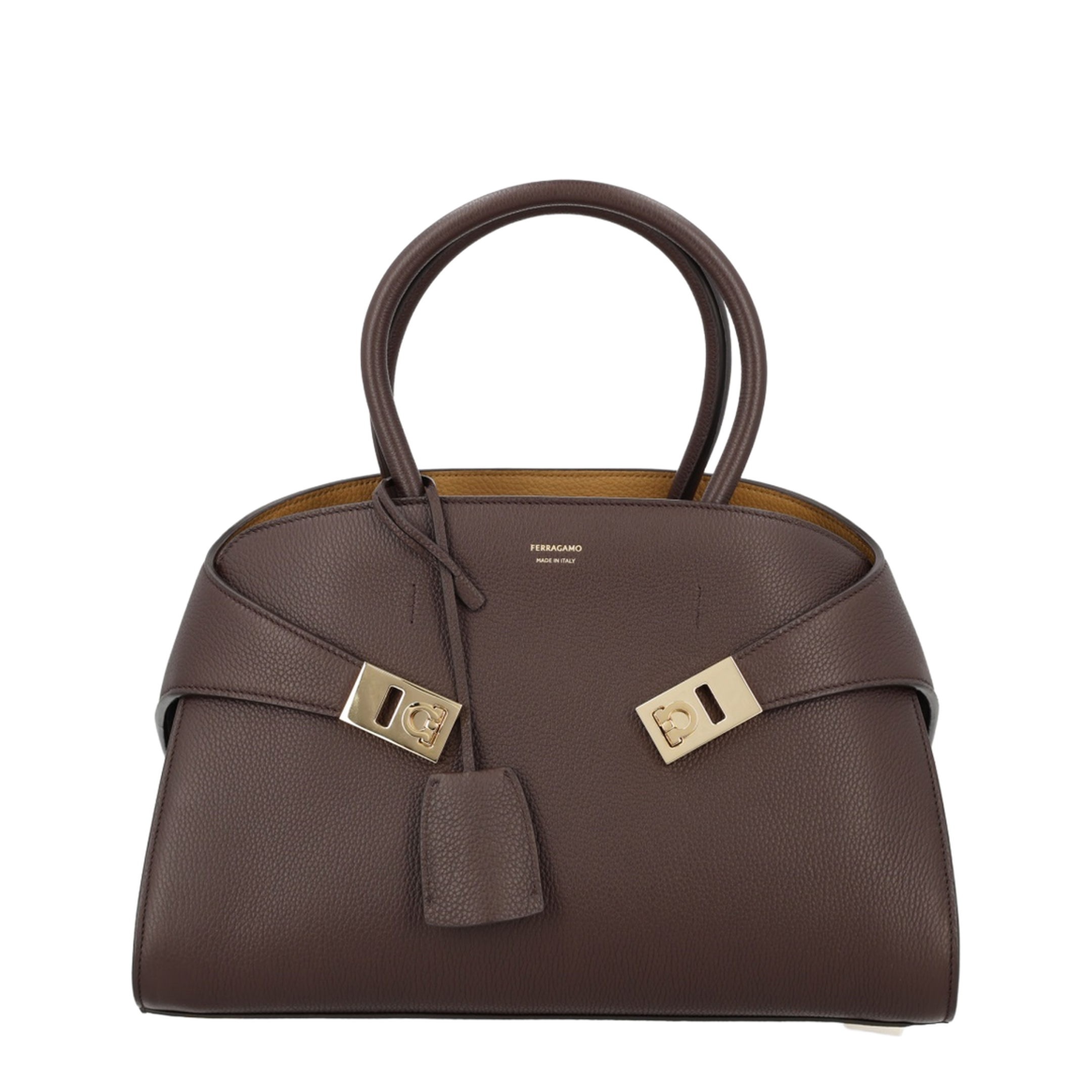 Hug Medium Hammered Calfskin Top Handle Bag - Testa Di Moro / Burnt Ocher