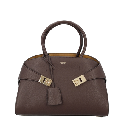 Hug Medium Hammered Calfskin Top Handle Bag - Testa Di Moro / Burnt Ocher