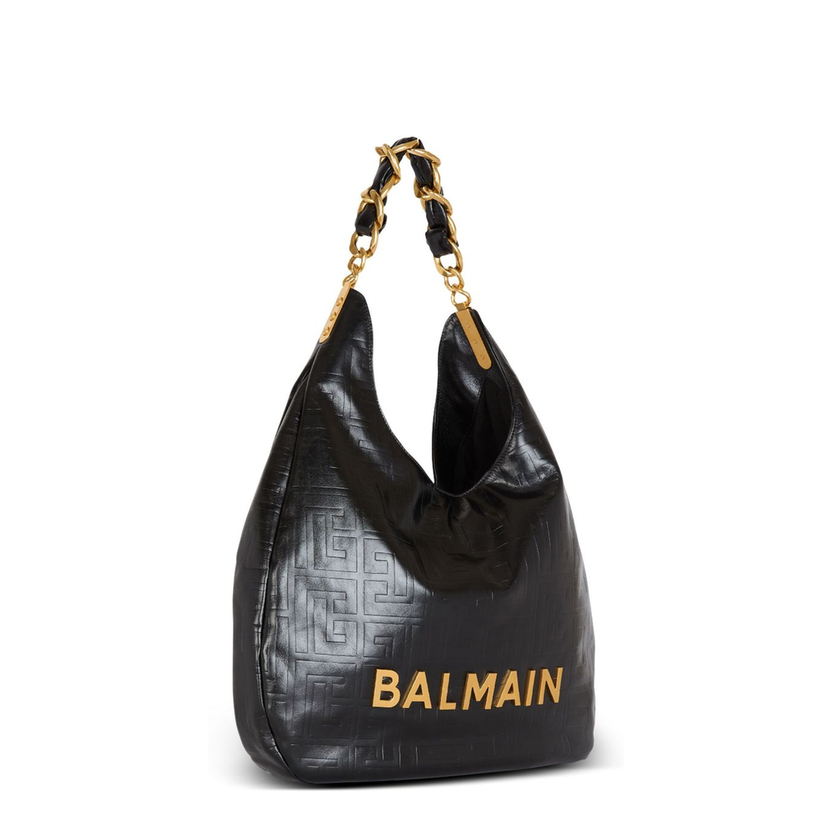 Quilted Logo Lettering Leather and Chain-Link Top Handle Bag