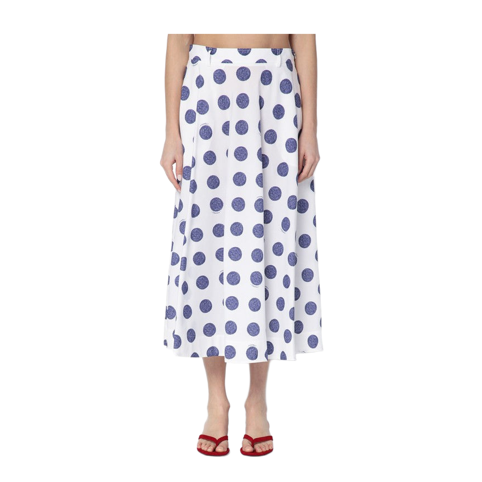 Flared White Skirt with Polka Dots