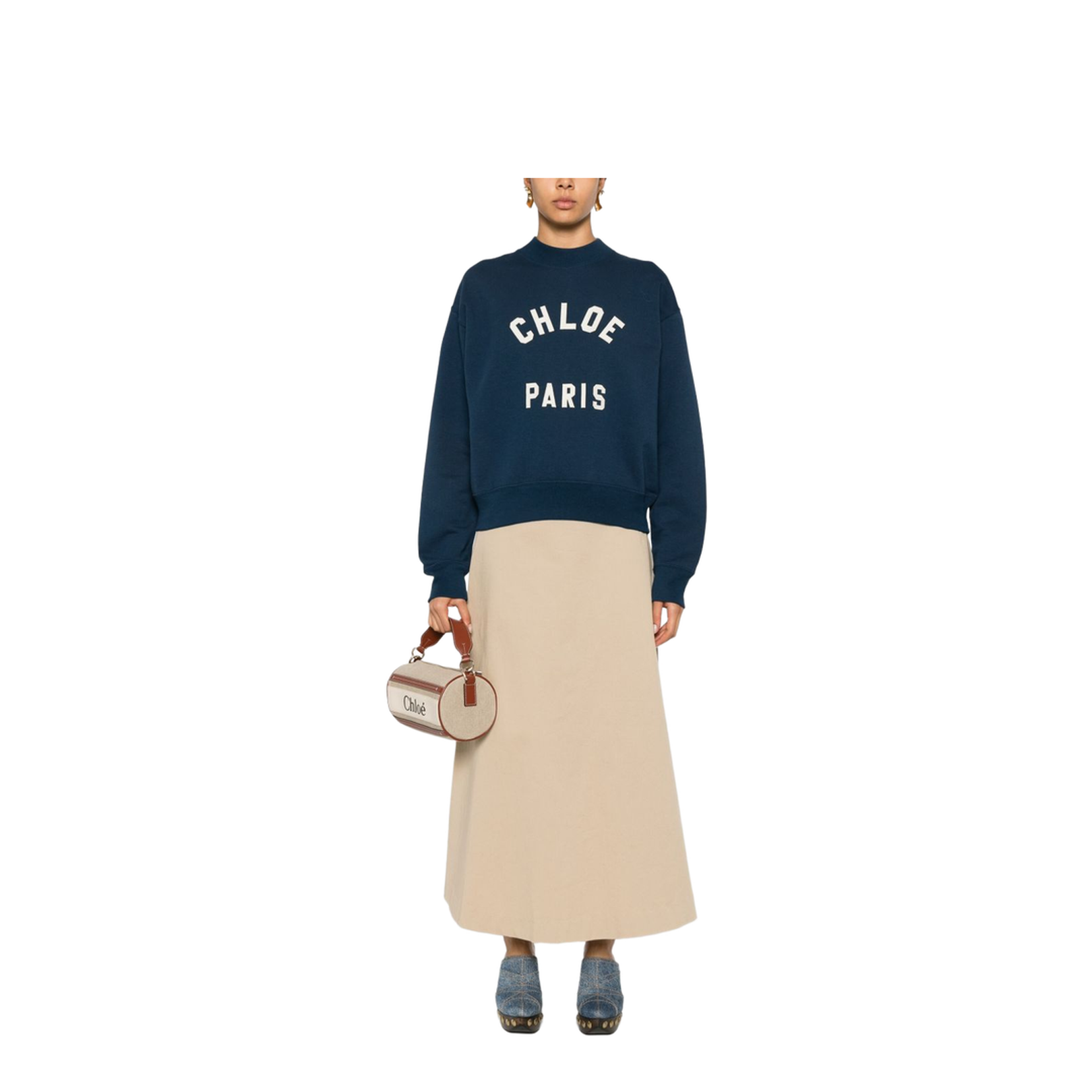 Mock-neck logo sweater in cotton fleece