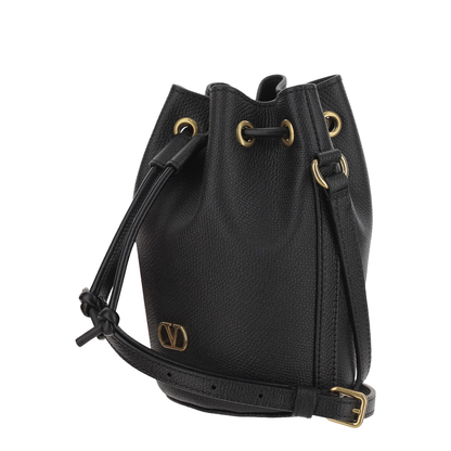 Black Leather Bucket Bag