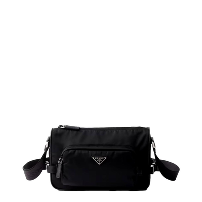 Black Medium Re-Nylon and Saffiano Leather Shoulder Bag