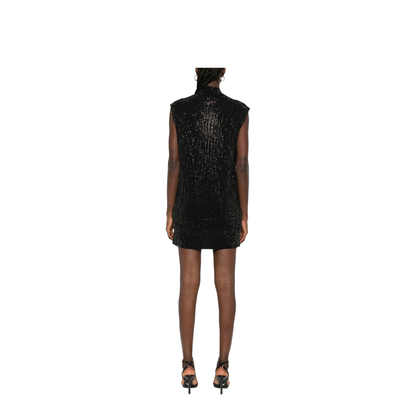 Plain-knit Virgin Wool-blend Sleeveless Dress with All-over Rhinestones