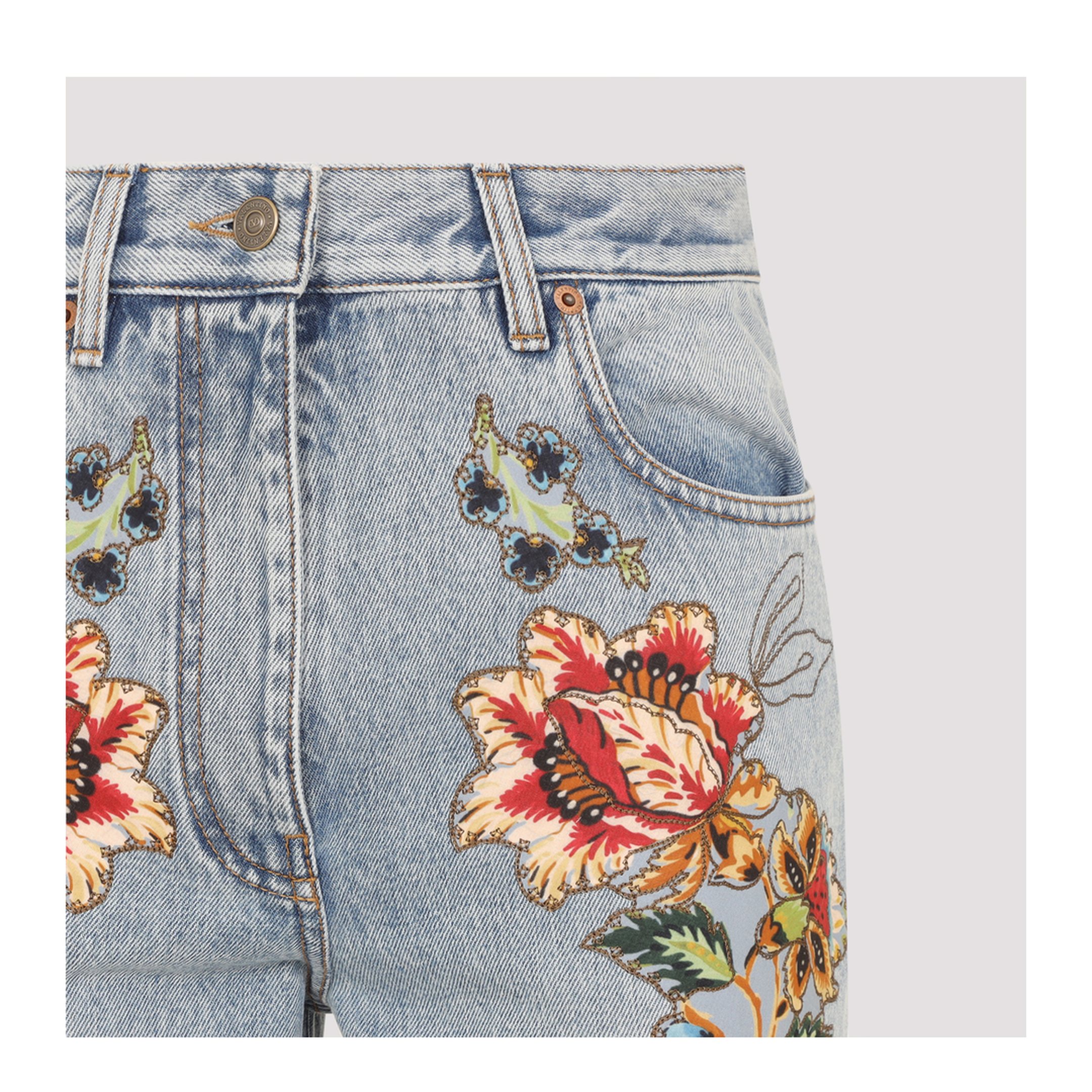 MAYFEYR - Valentino - Denim 5 Pockets Embroidered Flowers Jeans - 8B3DD2AX9YC
