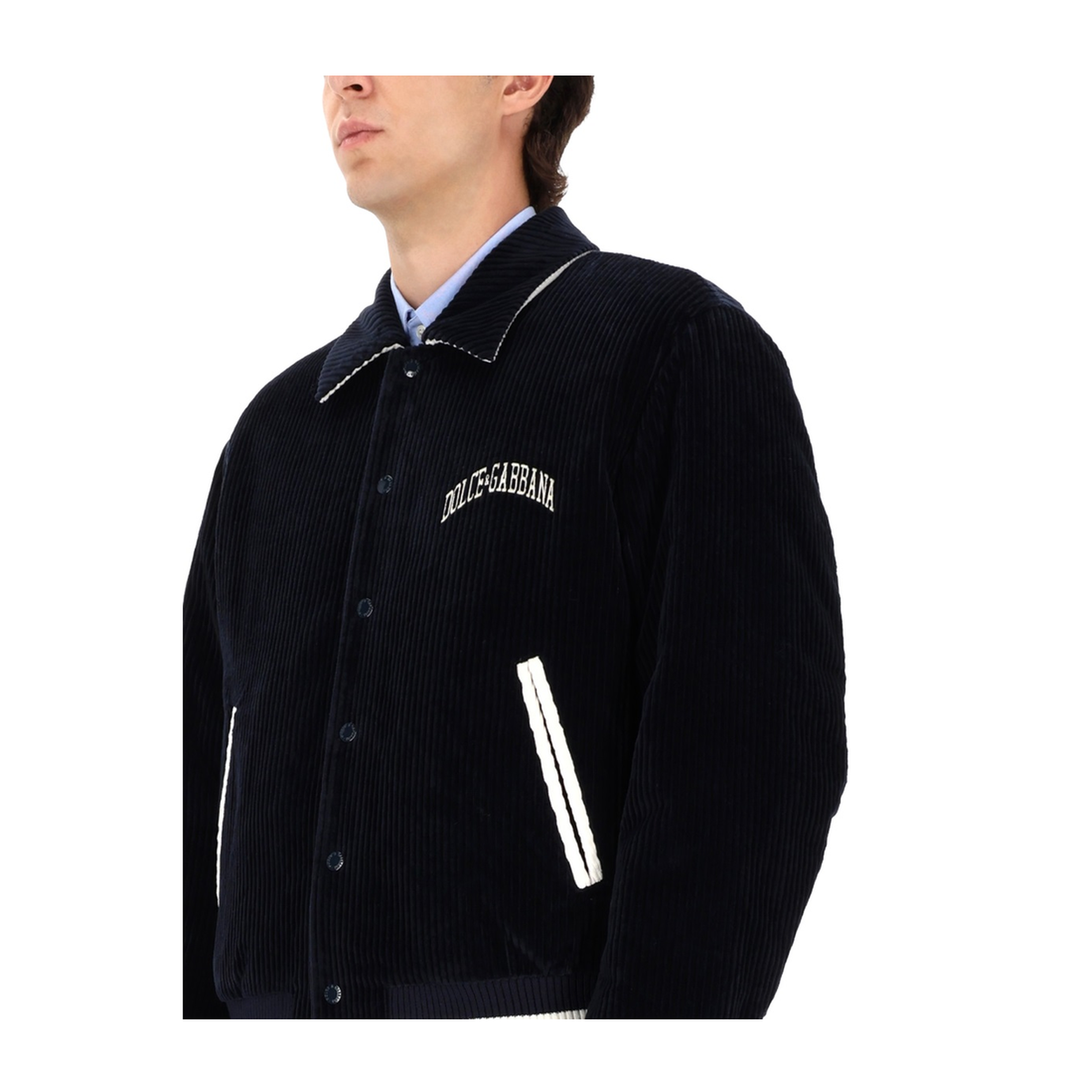 Navy Corduroy Varsity Bomber