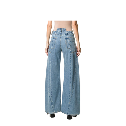 Blue Denim Regular-waisted Wide-leg Jeans