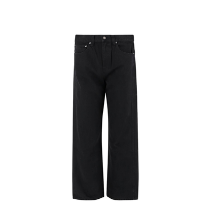 Black Cotton Five-Pocket Design Straight Leg Pants