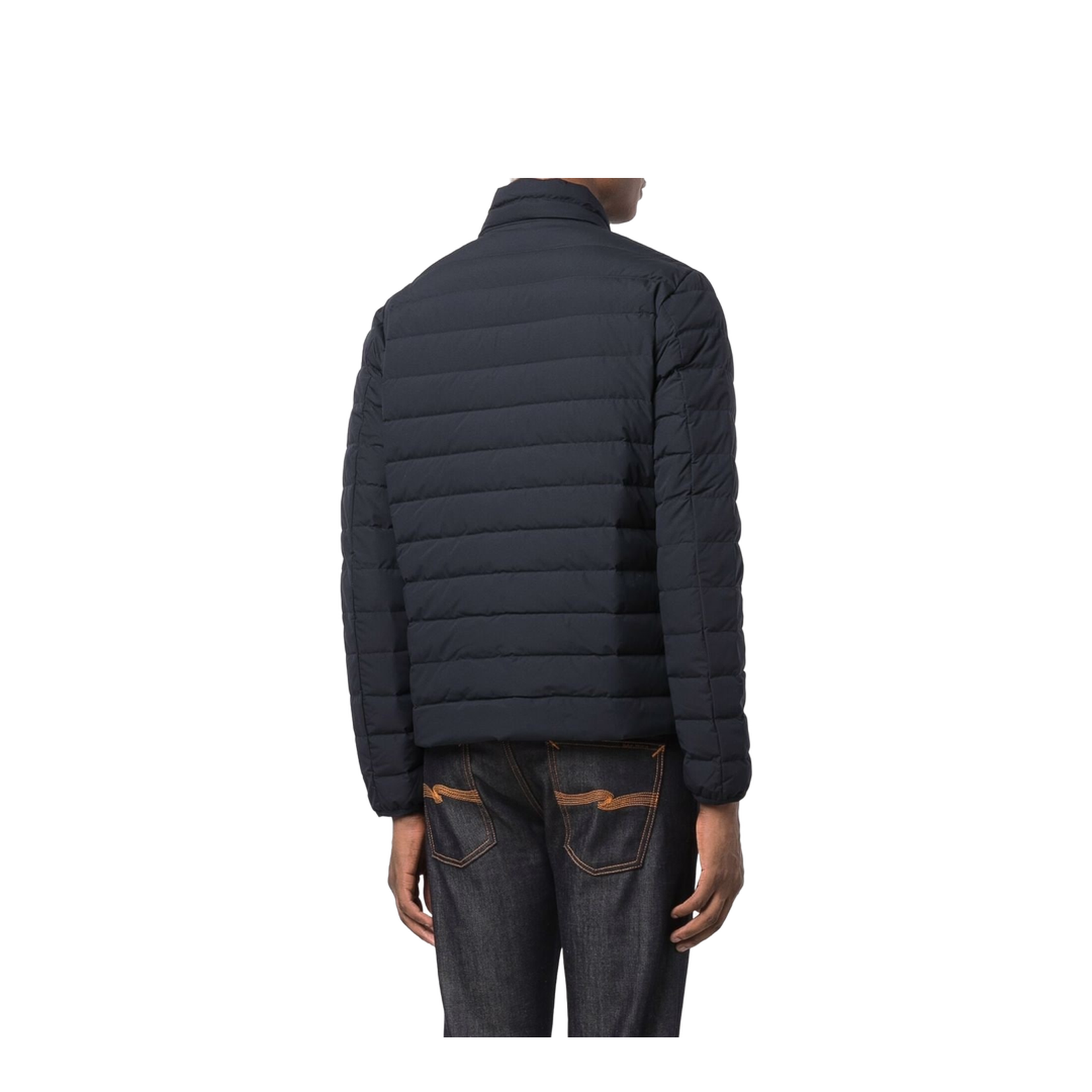 Navy Blue Feather Down Padded Logo-Patch Jacket