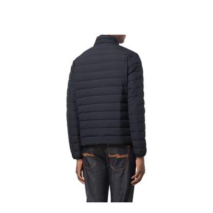 Navy Blue Feather Down Padded Logo-Patch Jacket