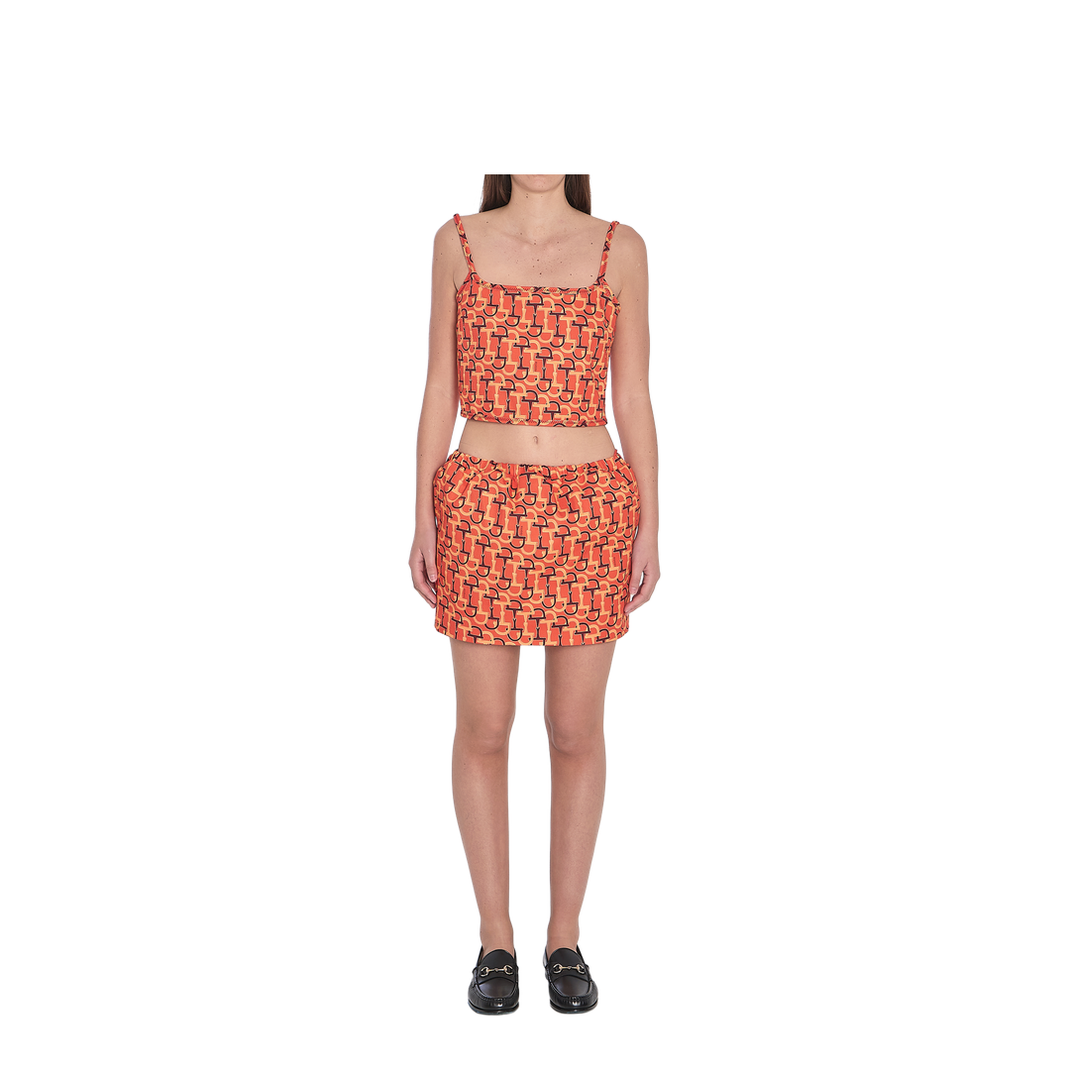 MAYFEYR - Gucci - Orange Printed Silk Skirt With Horsebit Motif - 832799ZAS9N7033