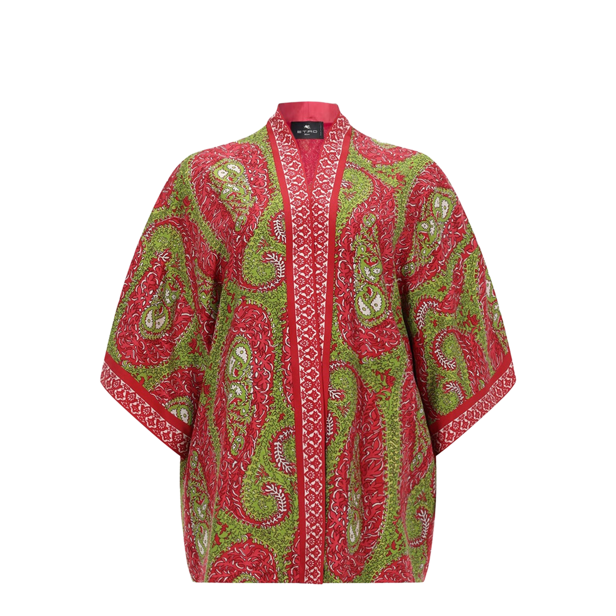 Paisley Printed Silk Twill Wrap Jacket - Red