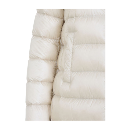 Light Beige Hooded Mid-Length Down Jacket