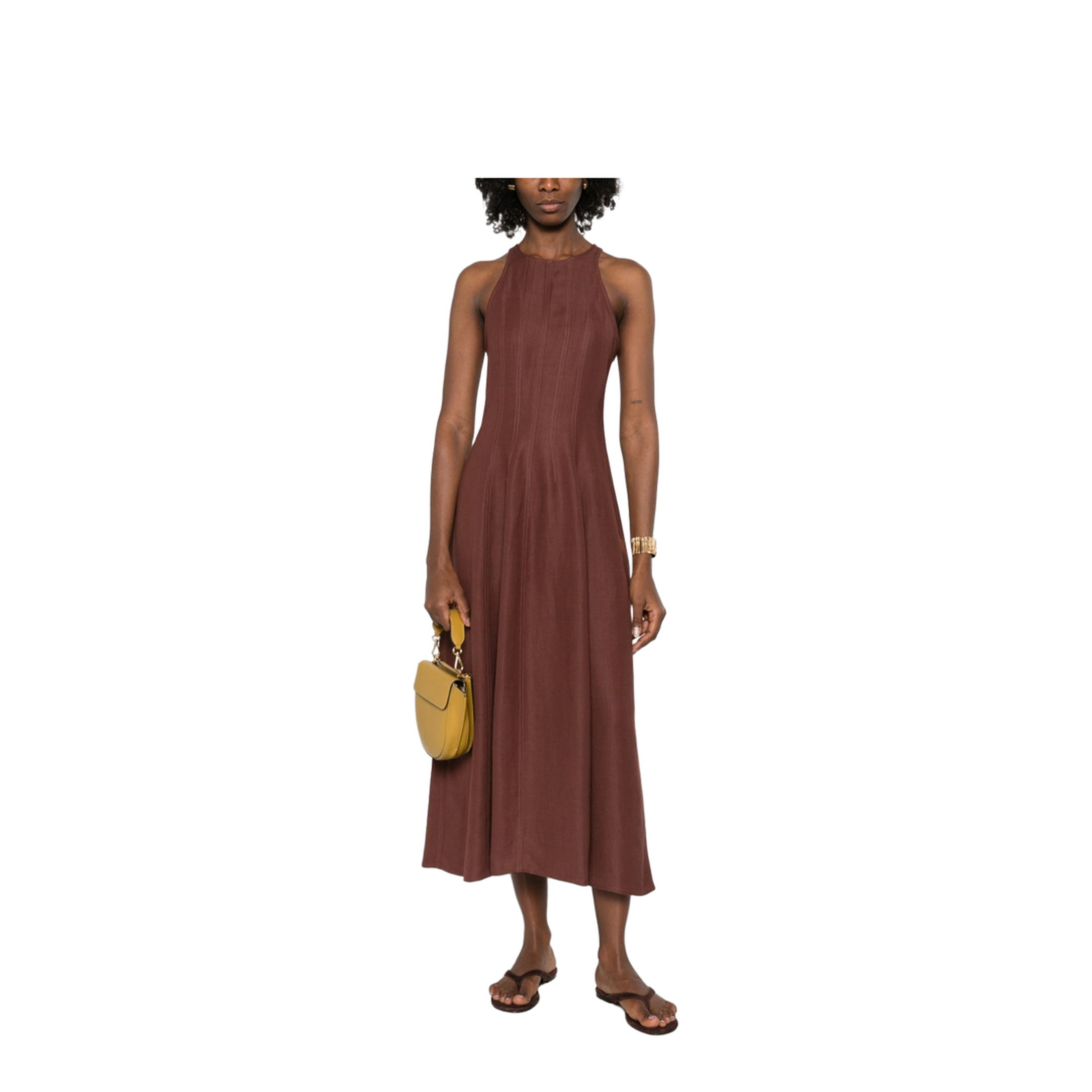 Sleeveless Panelled Midi Dress Brown