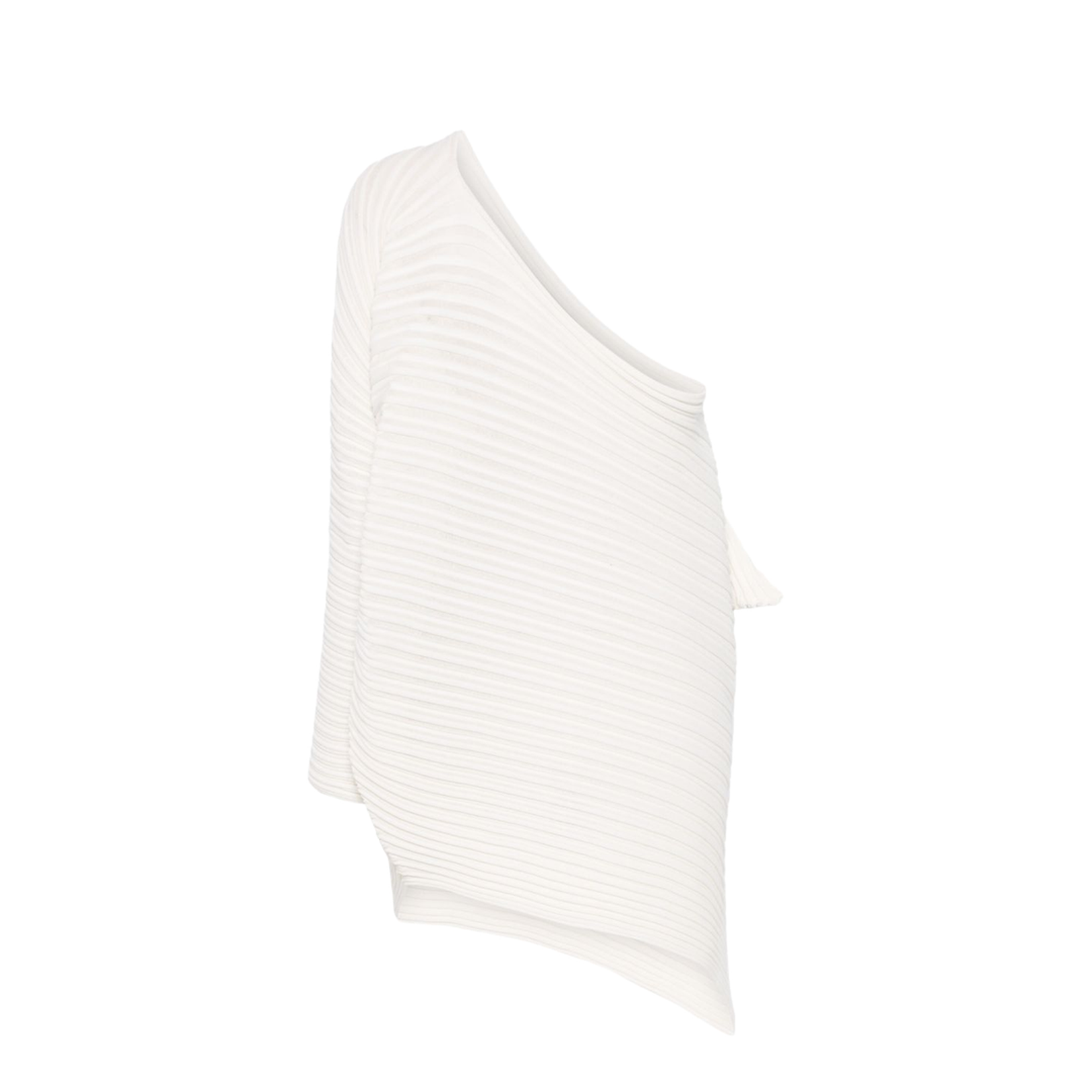 White Asymmetric Neck One-Shoulder Pleat Detailing
