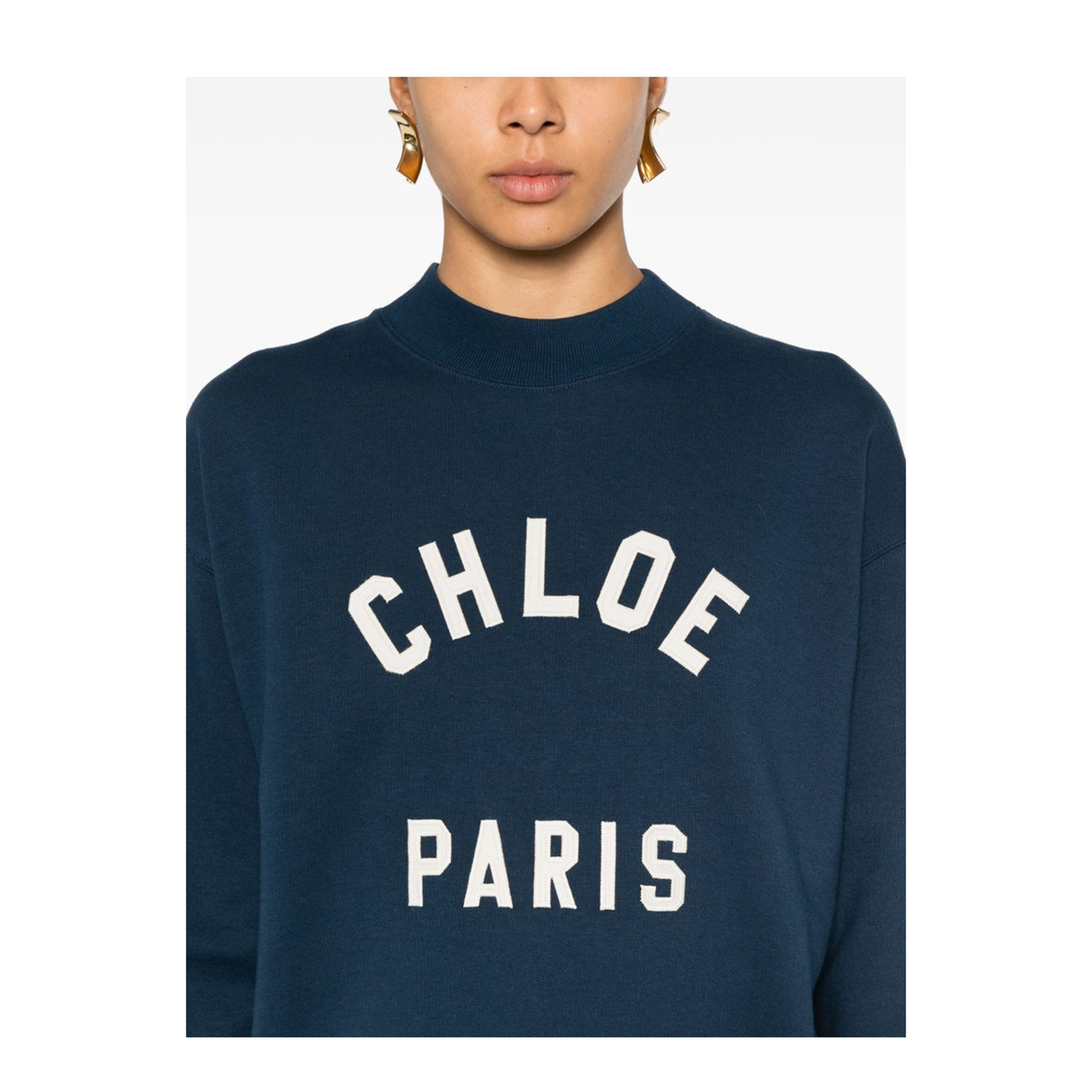 Mock-neck logo sweater in cotton fleece