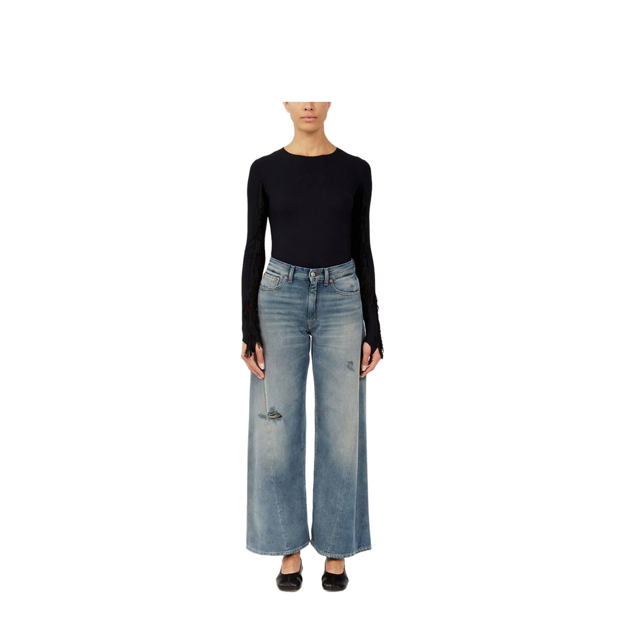 Wide-leg jeans with worn effect