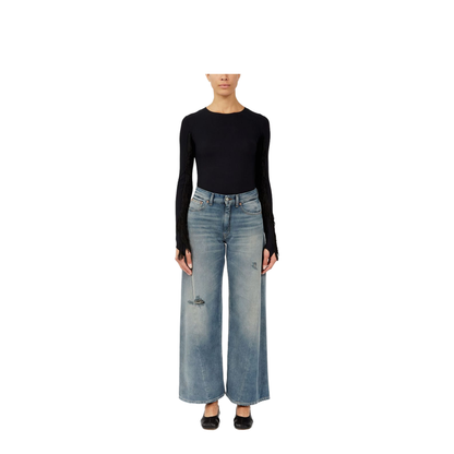 Wide-leg jeans with worn effect
