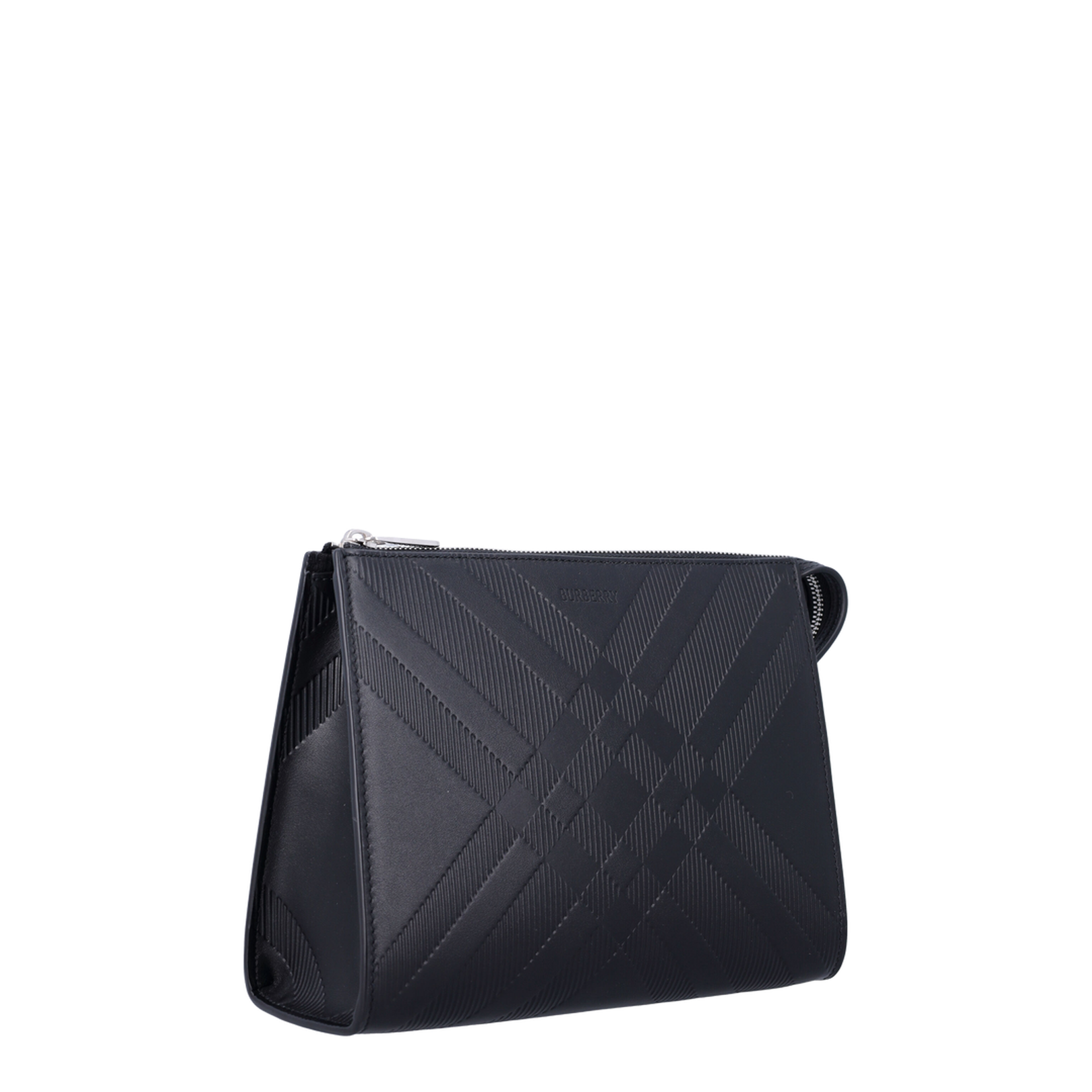 Embossed Check Leather Pouch