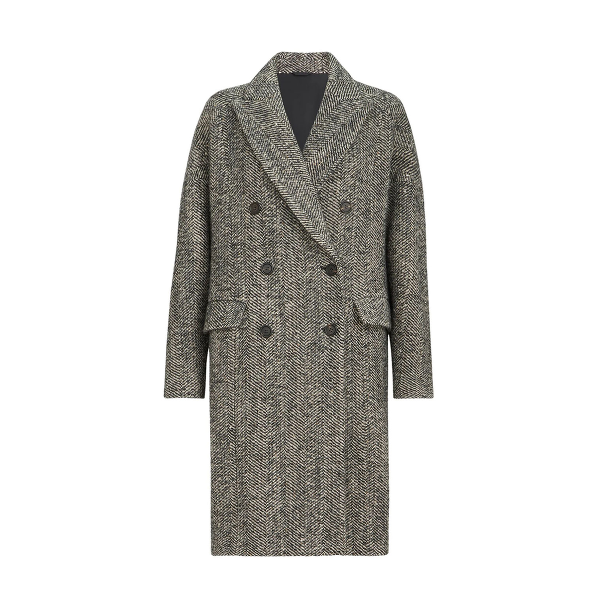 Grey Double Breasted Coat with Peak Revers in Wool