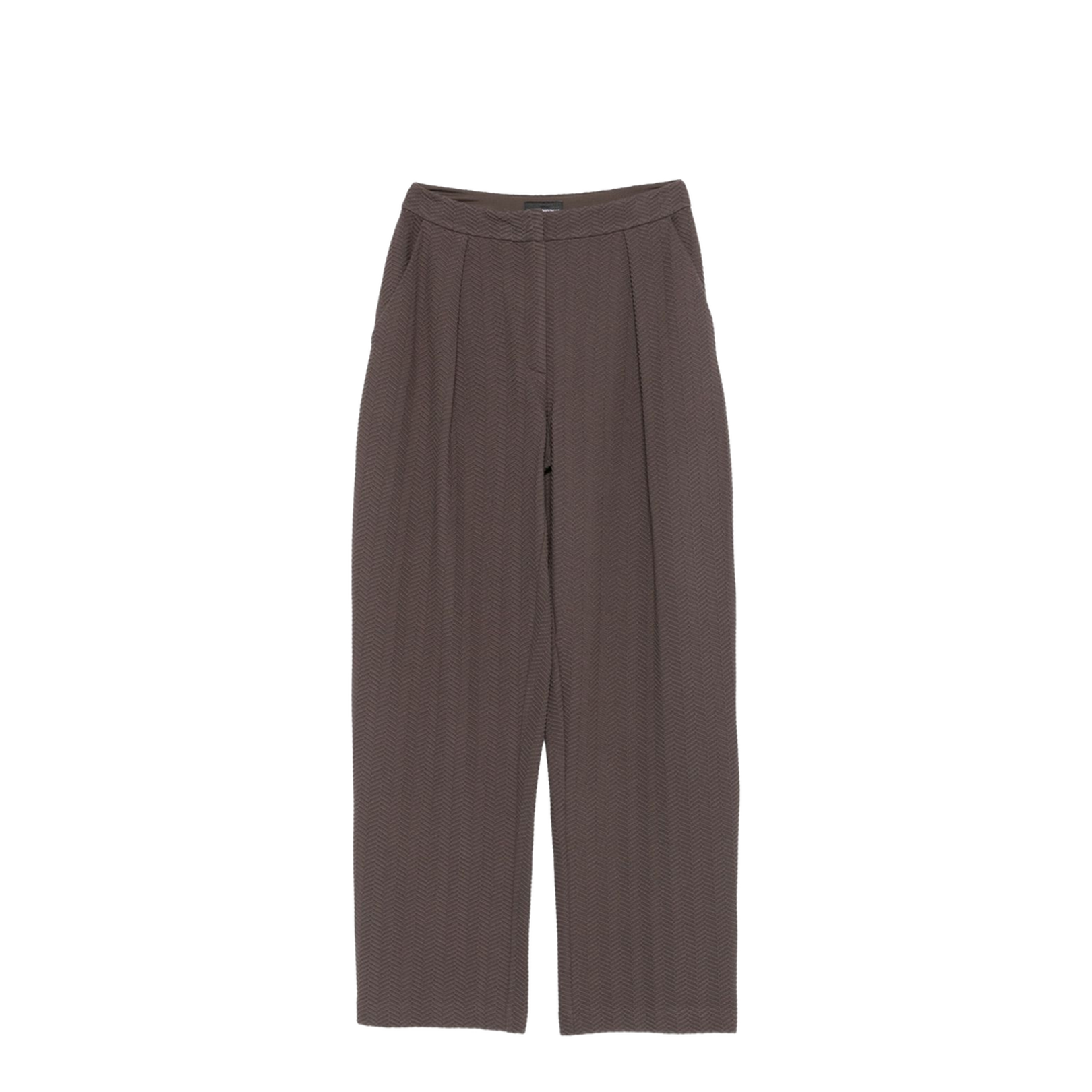 Brown Chevron Motif Pleated Front Straight Leg