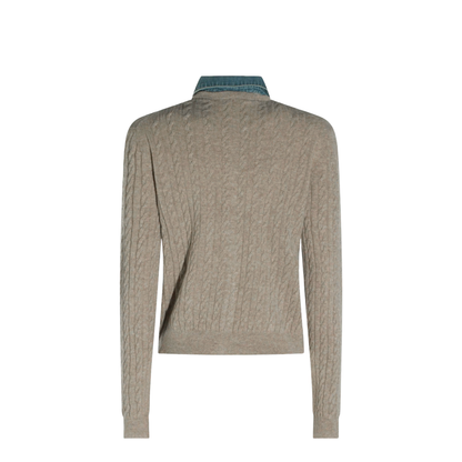 MAYFEYR - MIUMIU - Denim-Collar Cable-Knit Cashmere Cardigan - MMF04CSOOO6342