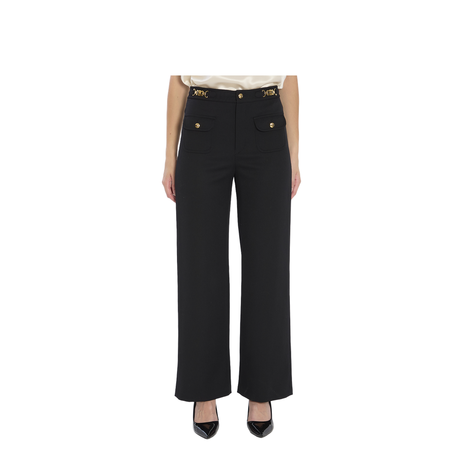 Black Wool Trousers With A Diagonal Weave