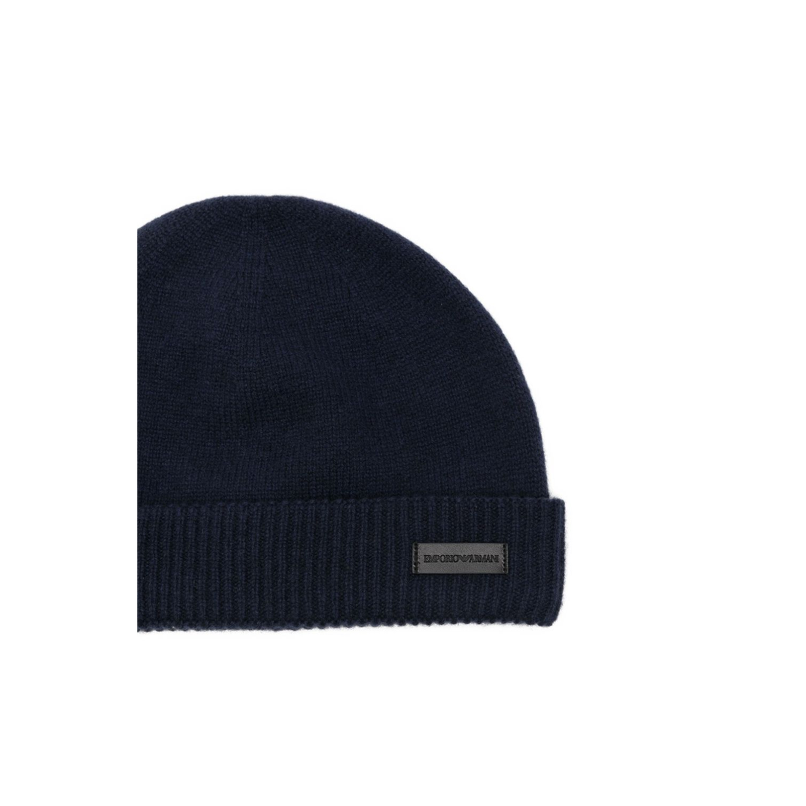Blue Cashmere Ribbed Knit Turn-Up Brim Hat