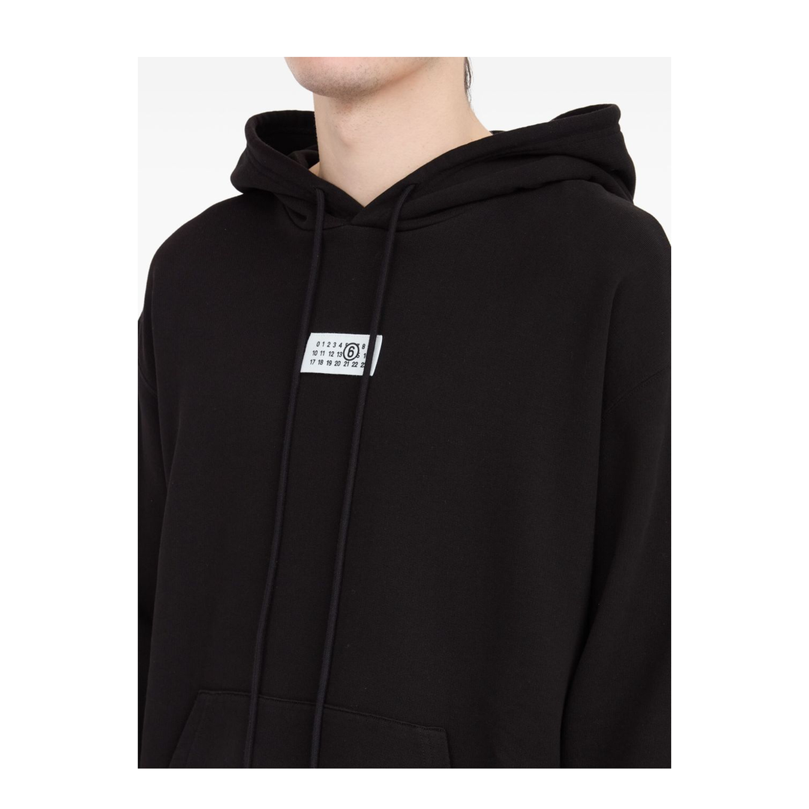 Black Front Pouch Pocket Adjustable Drawstring Hood Ribbed Cuffs Logo Patch Detailing
