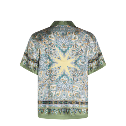 Placed Pocket-Square Silk Bowling Shirt Green