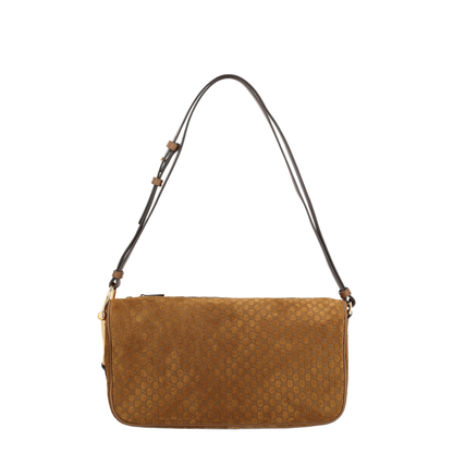 Half Horsebit Medium Suede Shoulder Bag - Brown
