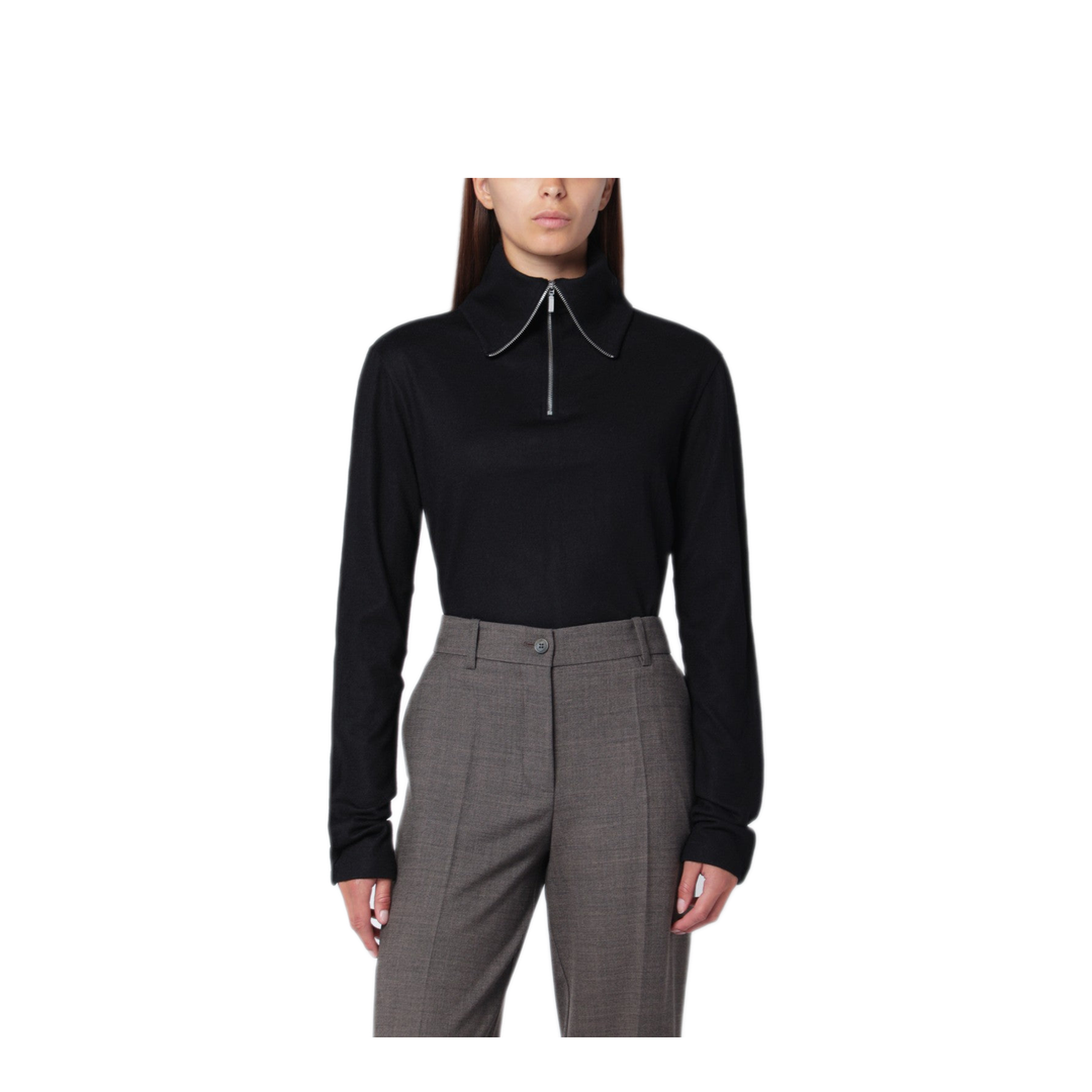 MAYFEYR - Entire Studios - Black Wool Zip Collar Top - ESU-W25-2039WOBL