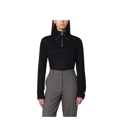 MAYFEYR - Entire Studios - Black Wool Zip Collar Top - ESU-W25-2039WOBL
