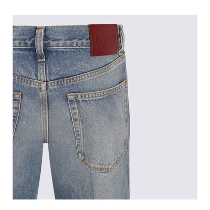 Straight Fit Denim Pants in Light Blue