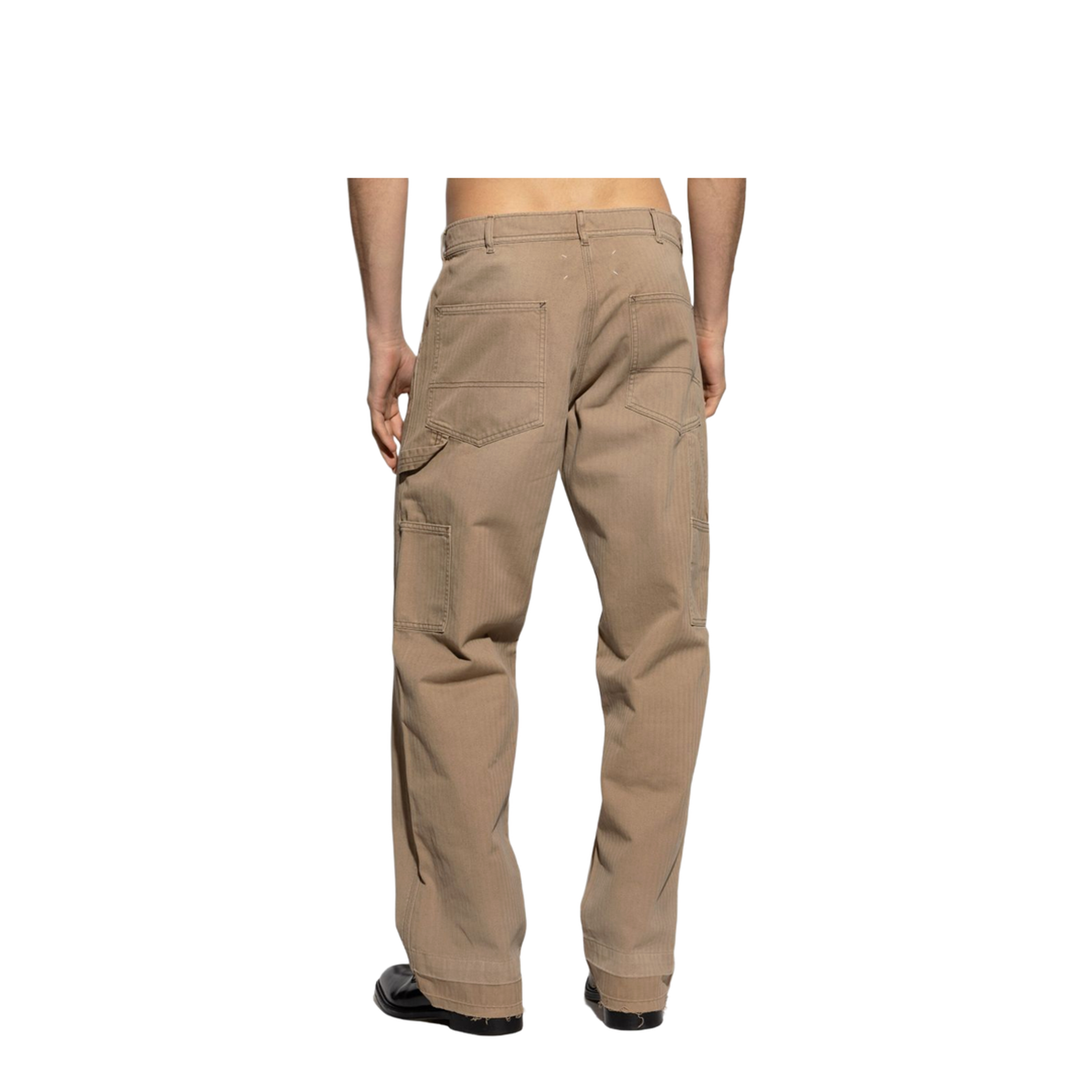 Beige Herringbone Trousers