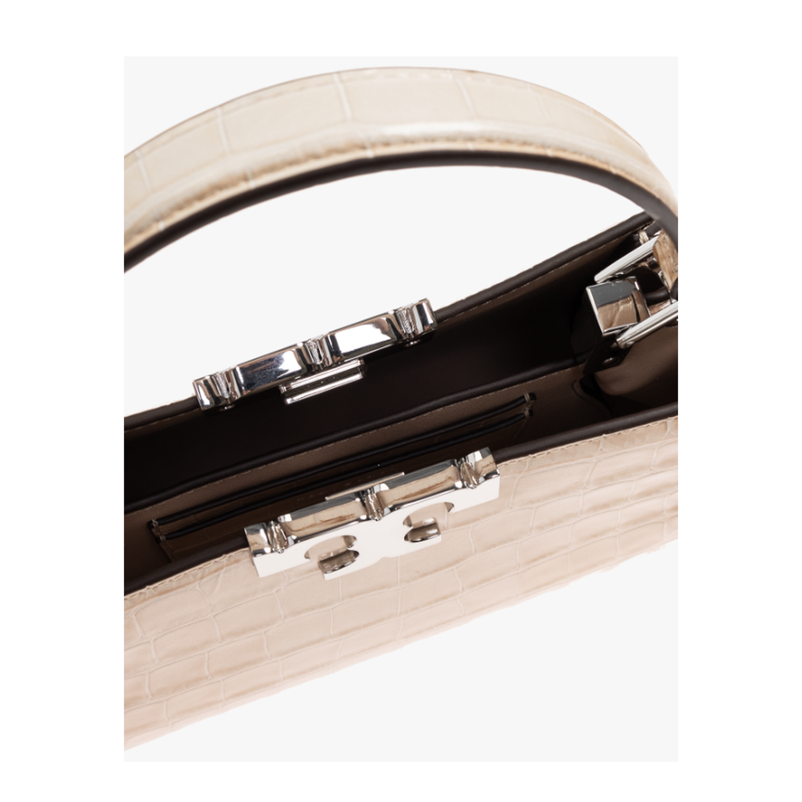 Embossed Leather Compact Trapezoid Bag