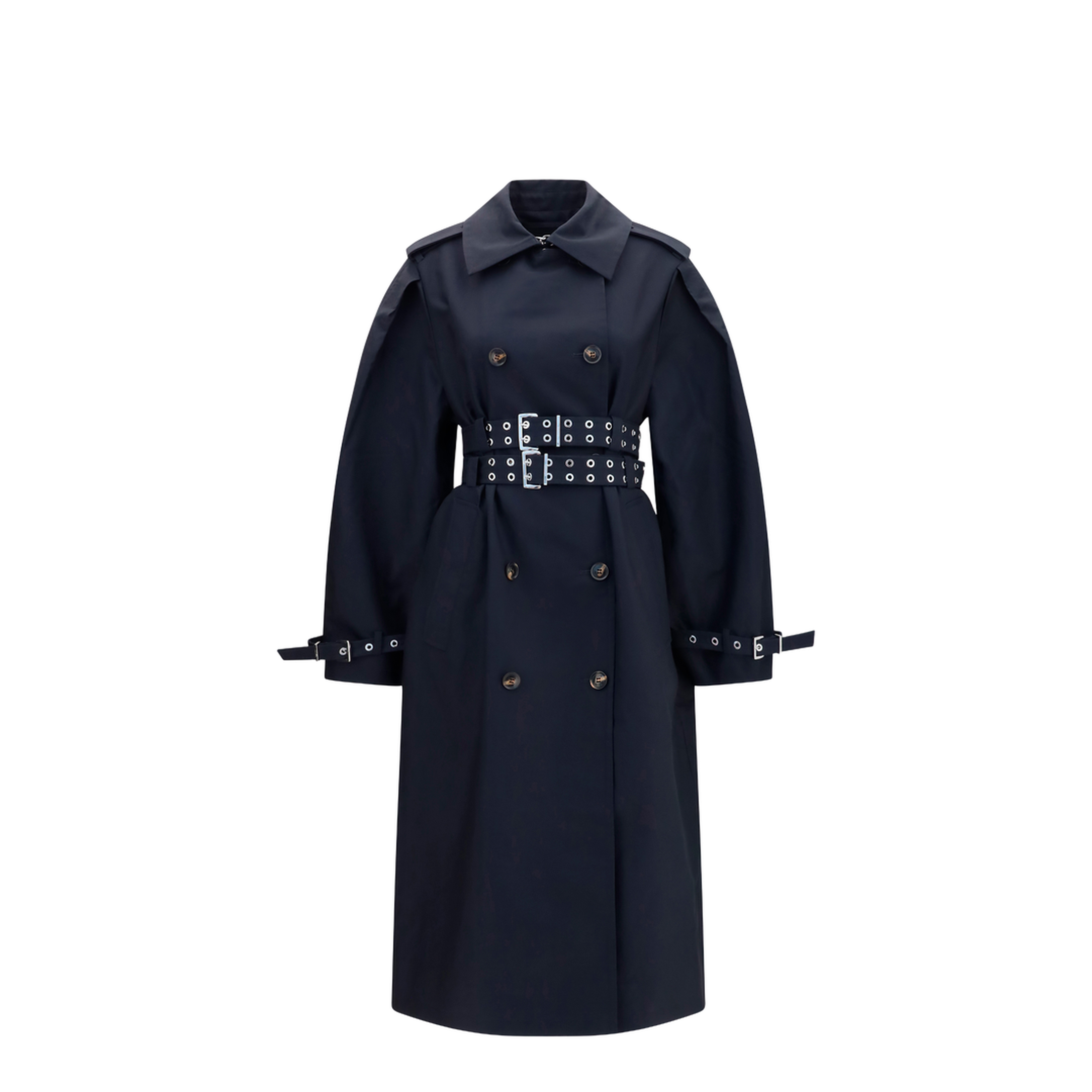 MAYFEYR - Ganni - Double-Breasted Cotton Trench Coat With Double Belt - A1010222