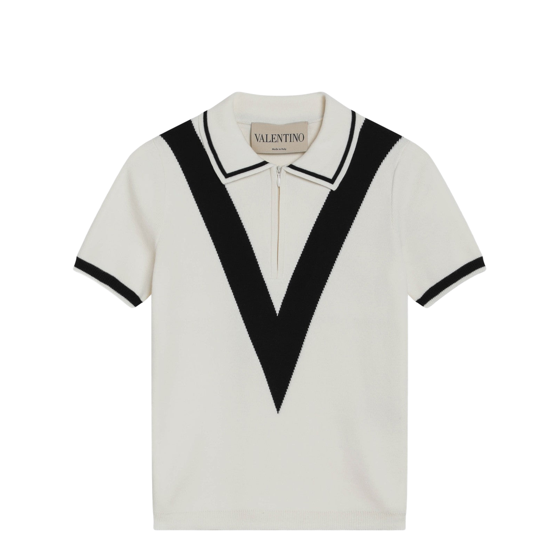 Ivory and Black V-Inlay Polo Shirt