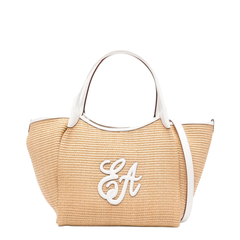 Medium Straw Tote - Natural Beige/White